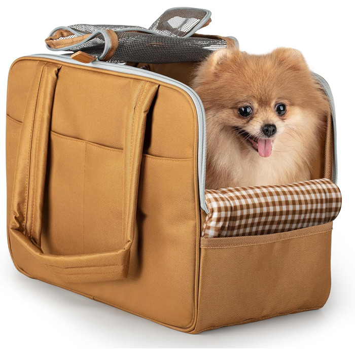 Сумка-переноска для собак та котів – бавовняна, з м'якою підкладкою, з кишенями, дихаюча сітка, зручний ремінь – міцна сумка з поліестеру, легка переноска для тварин, універсальна