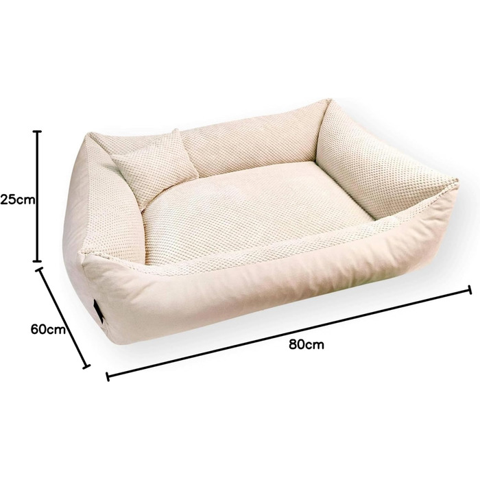 М'яке ліжко для собак Teo 80x60 см, бежеве - знімний та пральний чохол