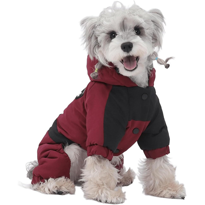 Зимовий теплий куртка для собак маленьких порід з капюшоном, водонепроникний, з підкладкою з графіту, розмір S, червоний