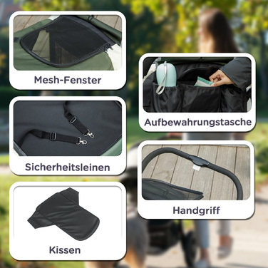 PawHut Dog Buggy Dog Buggy Foldable для великих собак і кішок до 30 кг Cat Buggy з подушками Сітчасті вікна Двері Сумка для зберігання Cat Buggy з страхувальними тросами, гальмами, баггі темно-зелений | Аосом