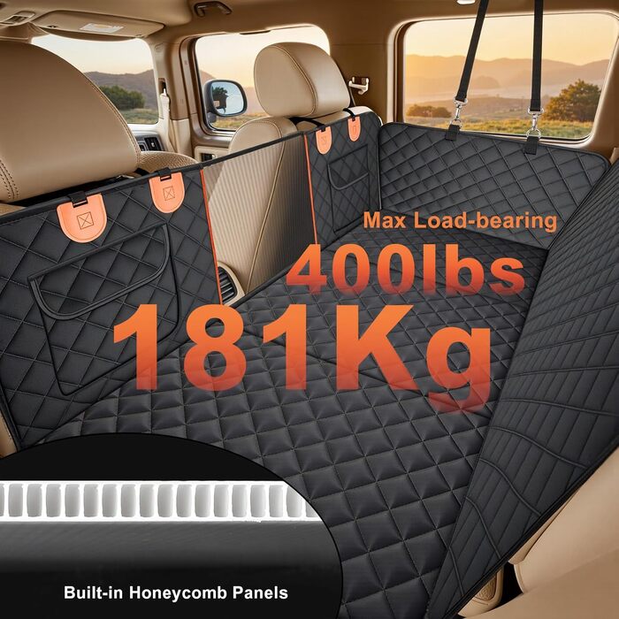 Накладна на сидіння автомобіля для собак Gimars, 157x137 см, велика, зносостійка, водовідштовхувальна, універсальна, з передньою кришкою та оглядовим вікном (чорний&оранжевий)