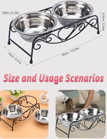 Підвищені годівниці для собак та котів з нержавіючої сталі з подвійними мисками та стійкою