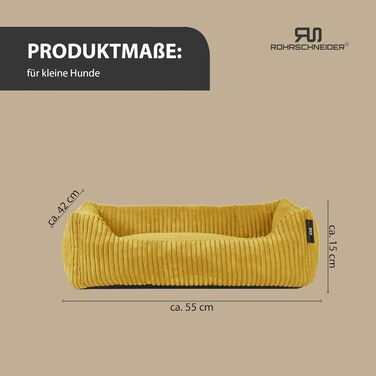 Ляжка для собак | для маленьких собак | з подушкою Cord | знімний чохол | з мискою для корму (55 x 42 см, гірчичний)