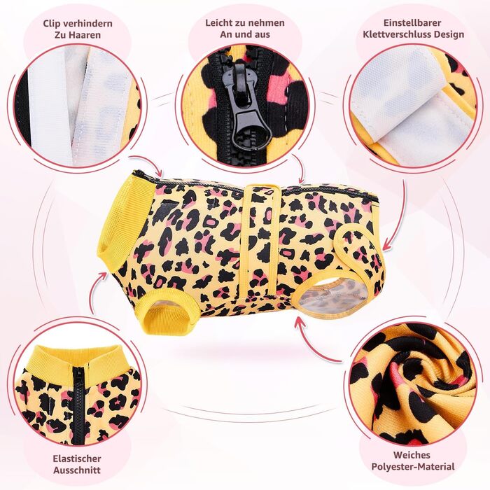 Комбінезон для собак після операції LowTon з м'яким дихаючим захистом від витікання, альтернатива електронного нашийника, підходить для кастрованих собак (самців та самок), (Leopardenmuster-Gelb, XXXXL)