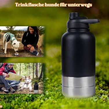 Водяна пляшка для собак на прогулянках, 1000 мл, нержавіюча сталь, з портативною мискою. Ідеально для подорожей та активного відпочинку.