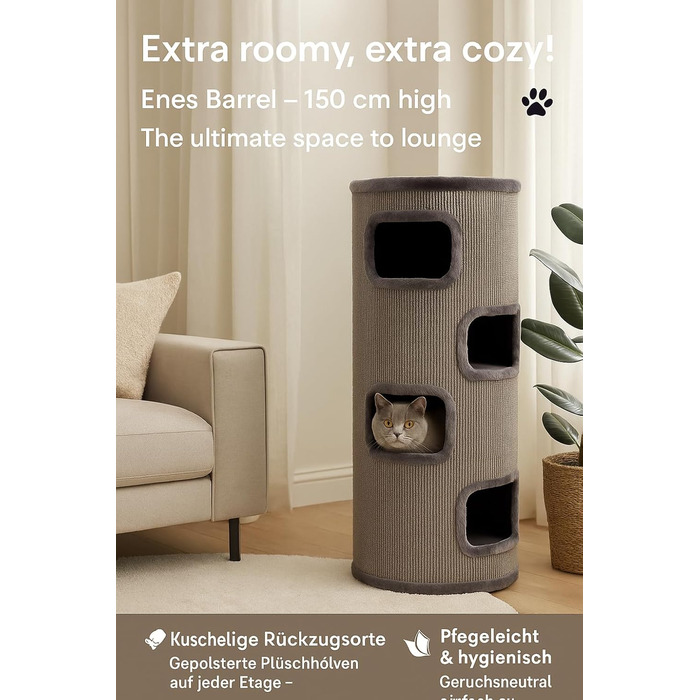 Драпак для котів Flamingo Enes S сірого кольору, 56 см, діаметр 42 см, сизаль та плюш