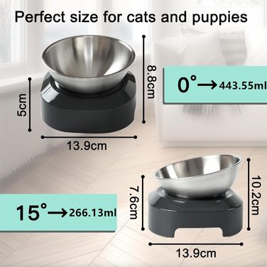 Миска для котів з нахилом 15°, нержавіюча сталь, харчова якість, миється в посудомийній машині, силіконова основа, для котів та цуценят, 1 шт.