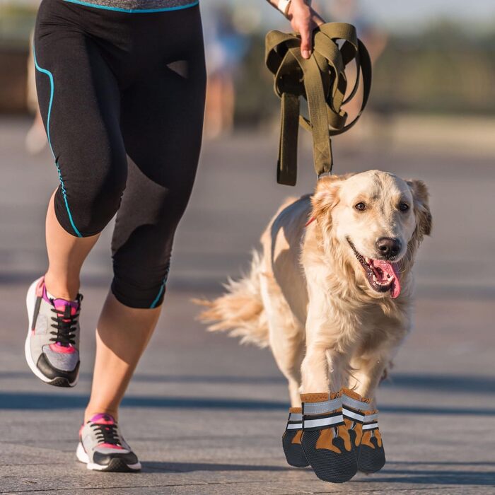 Чоботи для собак REESTBOO: захист лап, 4 шт., водонепроникні, антиковзні, з відбиваючим ремінцем, на липучці, для великих собак, (S, Коричневий)