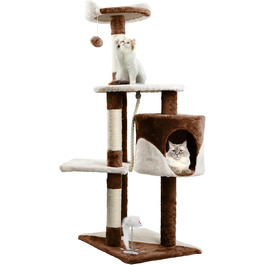 Дряпка для котів Nobleza 118,5 см, 3 платформи, будиночок, іграшки, коричнева
