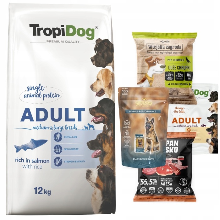 Сухий корм для собак TropiDog Premium Adult Лосось із рисом, 12 кг