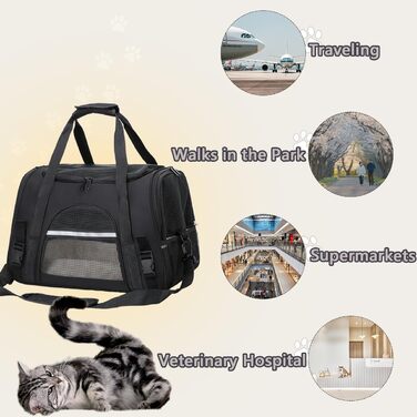 Транспортна сумка для кота APKOL, 5 кг, чорна. Складана переноска для котів та маленьких собак з плечовим ременем