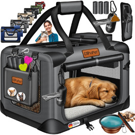 LOVPET® Транспортна переноска для собак та котів, 60x42x44 см | Складана переноска для тварин з мискою та плечовим ременем | для котів та собак, антрацит