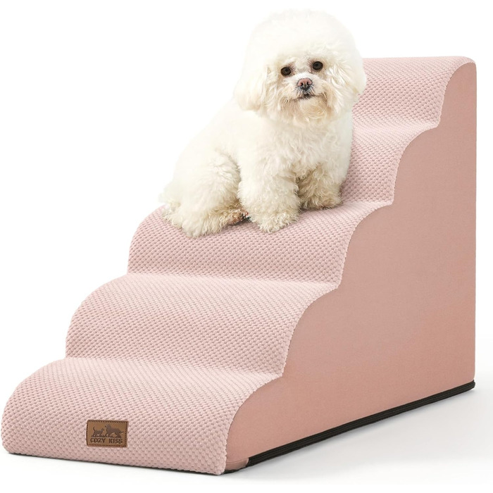 Сходинки для собак: компактні та зручні, 50 см, з антиковзким покриттям та миючим чохлом, 4 сходинки, рожеві. Розміри: 40x72x50 см