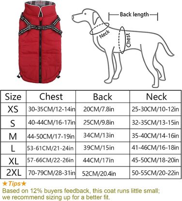 Зимові куртки для собак: водонепроникні, світловідбиваючі, з повним обхватом грудей. Підходять для малих та середніх собак. Червоний колір, розмір M.
