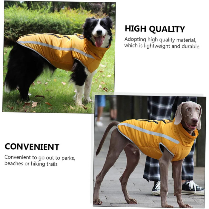 Водонепроникний дощовик для собак MERRYHAPY з флісовою підкладкою та світловідбиваючими смугами, жовтий, 50x60 см
