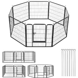 Вольєр для цуценят Juskys Plus 160x160x80 см, 8 секцій, металевий, з дверима, для собак, кроликів і дрібних тварин