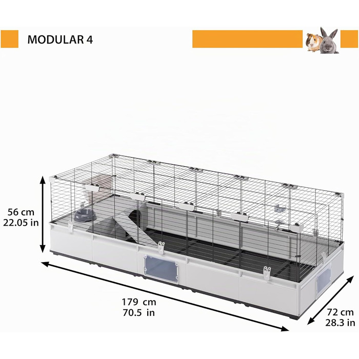 Клітка для кроликів Ferplast Modular 4 розширювана, велика з аксесуарами 179x72x56 см