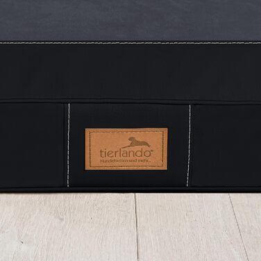 Ортопедичний лежак для собак Tierlando® Oscar VIP з екошкіри та велюру, з в'язкоеластичною піною, протиковзкий, 100x80 см, чорний