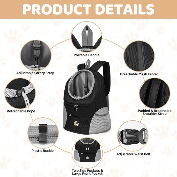 Рюкзак для тварин Adiwo з сітчастим вікном, дихаючий, легкий, для собак та котів (до 7,5 кг), портативний, складаний, дизайн 