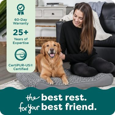 Ортопедичне ліжко для собак Furhaven, Jumbo/XL, сірий, 114 x 76 x 15 см. Знімний, пральний чохол, ультрам'яке штучне хутро та велюр. Для собак до 34 кг.