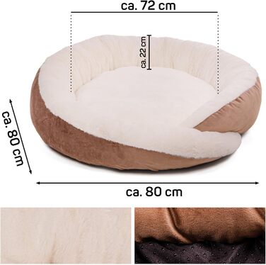Кругле ліжко для собак Wallace & Jones Grace - зручне лежання для середніх собак | М'яке ліжко з бортиками, неслизьке | Колір коричнево-бежевий | Розмір M | 60 x 60 x 18 см
