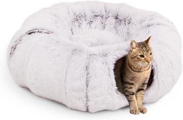 CanadianCat Company | Преміум тунель для котів Otis, сірий, м'який хутряний вкладиш, XXL, 2-в-1 тунель-донат для великих котів з пухнастою подушкою