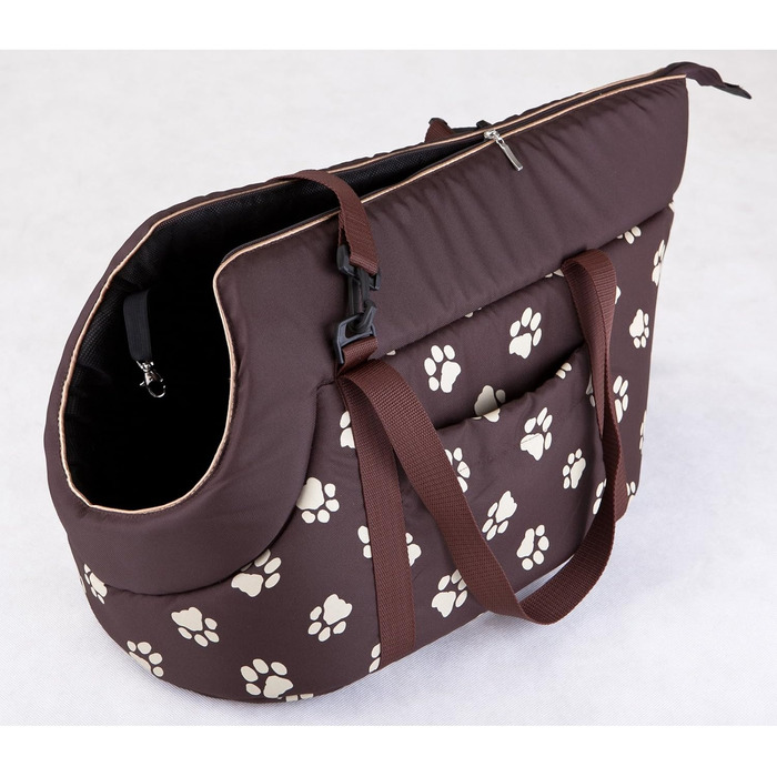 Транспортна сумка для собак і котів, переноска, сумка-переноска (бежева з принтом лапок)