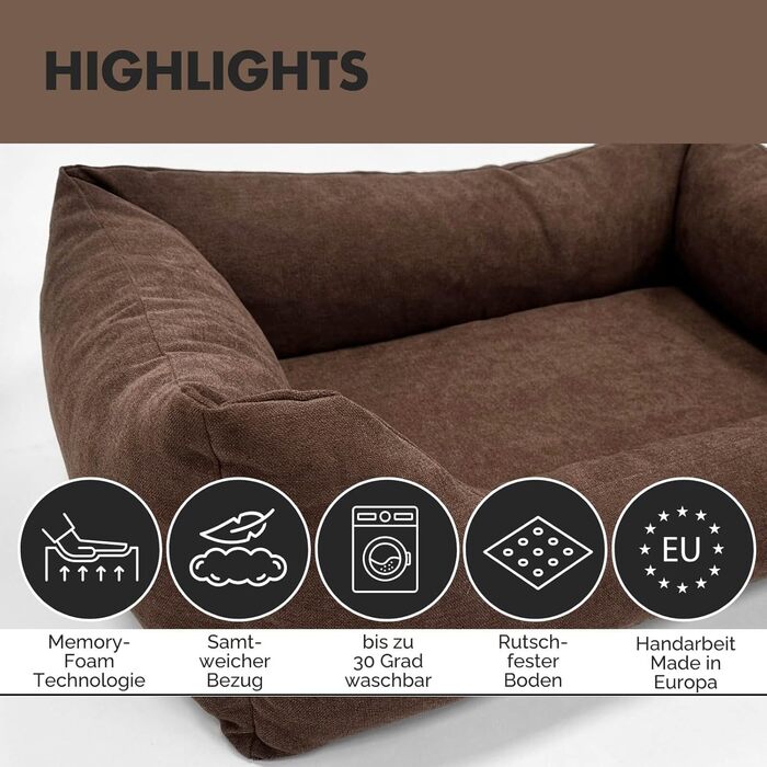 Ортопедичне ліжко для собак Emma | Ліжко-кошик для маленьких та середніх собак (Колір: коричневий, 105x75 см)