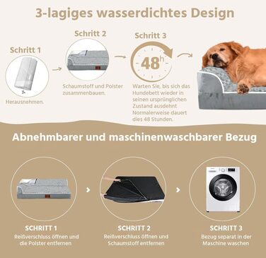 Ортопедичні лежанки для собак великих порід - водонепроникні, з водонепроникним підкладом, з неслизьким дном, знімний та пральний чохол (XL: 107 x 81 x 18 см)