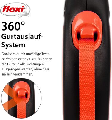 Висувна обплітальна повідка для собак FLEXI New Comfort, 5 м, розмір M, рожева (чорний/неоновий помаранчевий)