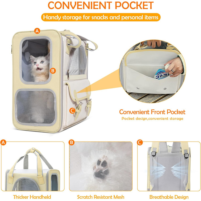 Рюкзак для тварин ALLSOPETS з сітчастим вікном: зручний та дихаючий для котів та собак, ідеальний для подорожей та прогулянок (жовтий)