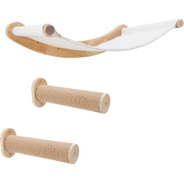 Настінна гамак для котів, комплект для лазіння з масиву дерева з котячою сходинкою - стабільне котяче ліжко, економне місце для сну, лазіння та відпочинку (гамак для котів + 2 сходинки)