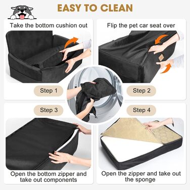 Автокрісло для собак JOEJOY - велике, для середніх та 2 маленьких собак до 25 кг, знімний чохол, Memory Foam, з ременями безпеки