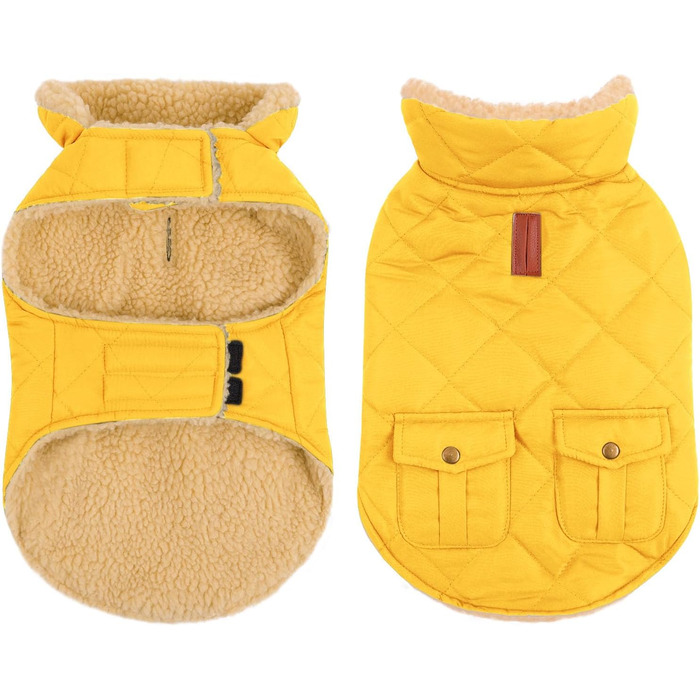 Зимовий теплий одяг для собак CITE TOILE - куртка з флісу для собак, з отвором для шлейки, жовта (M)