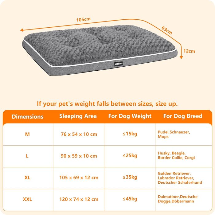 Ортопедичний лежак для собак, матрац для собак з двошаровою конструкцією, миючий лежак для собак, знімний кошик для собак, 105 см для середніх собак, середньо-сірий L 105 x 69 x 12 см, середньо-сірий