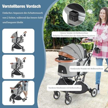 GYMAX 2-в-1 Візок для собак, візок для домашніх тварин з захистом від дощу, візок для собак з кошиком для зберігання та тримачем для напоїв, складний візок-переноска для собак та котів