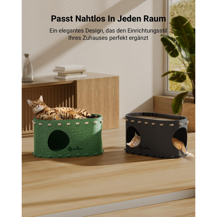 Кігтеточка-будиночок для котів DownyPaws з фетру, 2-ярусна, 50x33x50 см, зелена