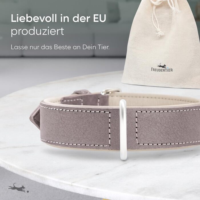 Нашийник для собак Freudentier® Amstelpark з повного зерна шкіри, комфортний, Made in EU, 27.5-38 см, сіро-коричневий