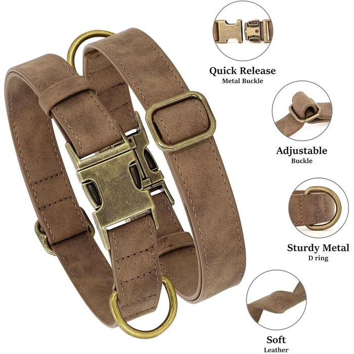 Нашийник для собак Didog з м'якої PU-шкіри, стильний нашийник з швидкою застібкою для великих собак, легко чистити, регульований, для щоденних прогулянок, фіолетовий, розмір L (38,1-48,3 см), підходить для собак з обхватом шиї 38-48 см