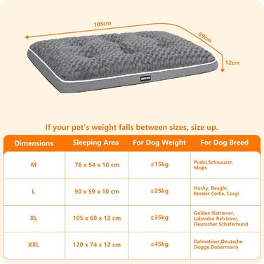 Ортопедичний лежак для собак, матрац для собак з двошаровою конструкцією, миючий лежак для собак, знімний кошик для собак, 105 см для середніх собак, середньо-сірий L 105 x 69 x 12 см, середньо-сірий