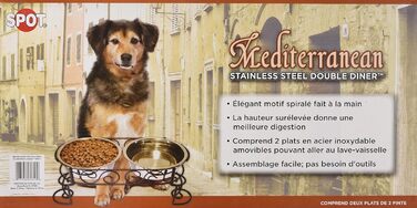 Подвійна миска для собак Spot Mediterraner з нержавіючої сталі, 2 л