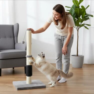 Кігтеточка LOS ANDES 80 см з інтегрованою щіткою для грумінгу, міцна кігтеточна колона з іграшкою-кулькою для котів, 80 см