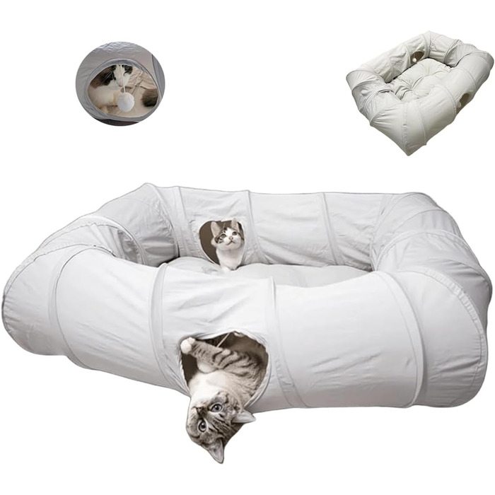 Туннель для котів Ernan: складаний ігровий тунель для кошенят, цуценят та кроликів (білий/сірий)