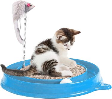 Кігтеточка для котів з м'ячиком та іграшковою мишкою - інтерактивна іграшка для кошенят, тренування та розваги. Ігровий мат для котів, синій.