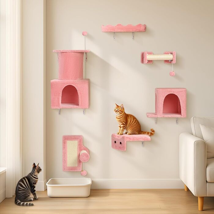Комплекс для котів BYBYME з гамаком, ліжком та каналом, 6 предметів, рожевий