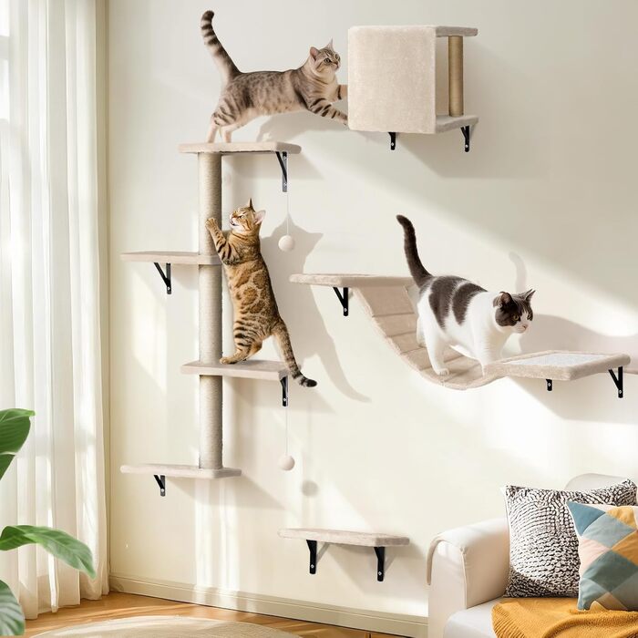 Кімната для кота на стіні Eukue: комплекс з 10 елементів з когтеточками, будиночком та мостом (до 10 кг)