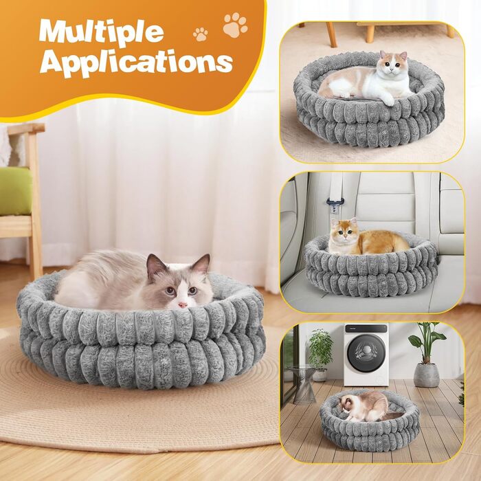 М'яке ліжко для котів та маленьких собак, 50 x 20 см, круглої форми, сірого кольору (S)