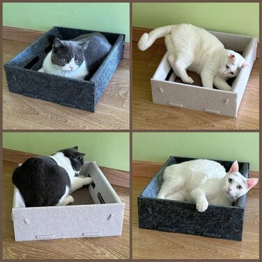 Котяча ігрова коробка з фільцу з двосторонньою дряпальною поверхнею та інтегрованим іграшковим елементом - компактна альтернатива котячому будиночку (кремовий)