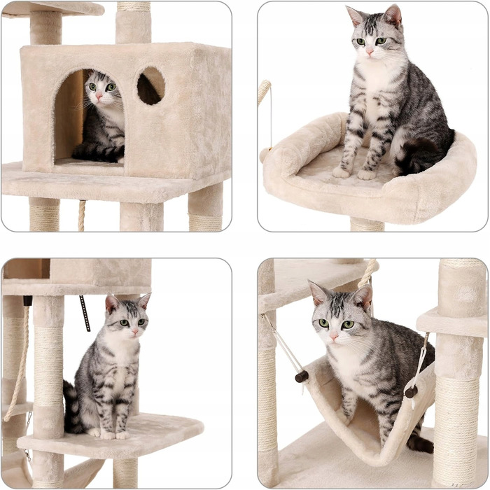 Великий когтеточка-будиночок для кота бежевого кольору з гамаком та сизалевою печеркою