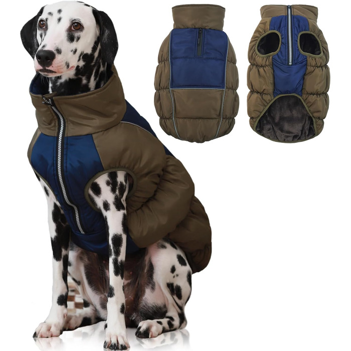 Зимові куртки та пуховики для собак IECOii, тепла вітронепроникна та водонепроникна куртка для собак, розмір XL (обхват грудей 76 см), армійний зелений